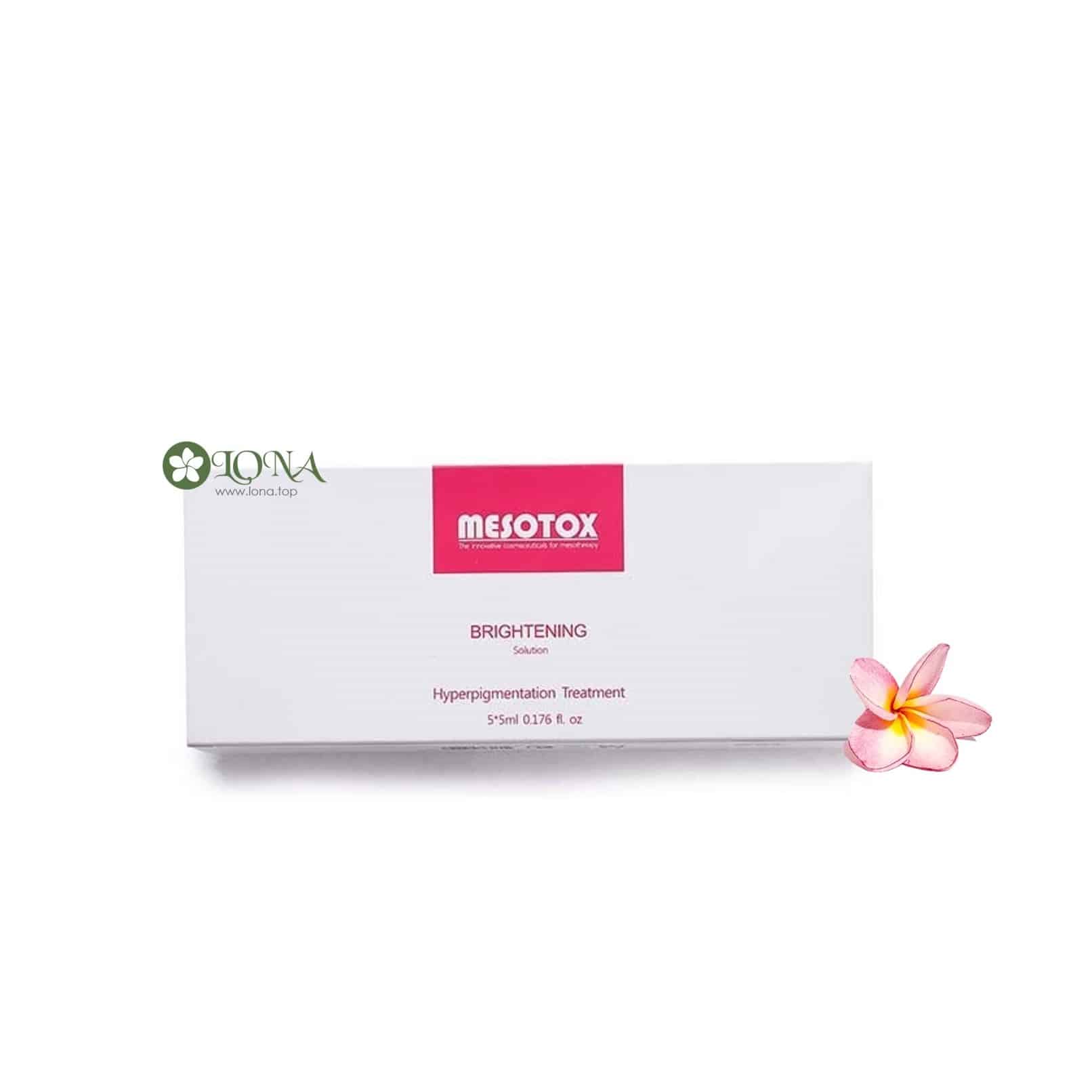 Ảnh trình bày sản phẩm Mesotox Brightening Solution Isov, một giải pháp hiện đại trong trị nám, hỗ trợ quá trình trị nám của da.